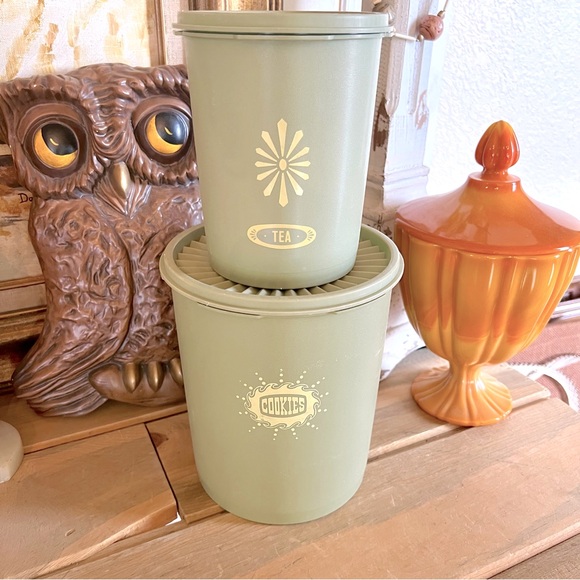Vintage Tupperware Servalier Avocado Green Tea And Cookie Nesting Canister’s - Picture 1 of 7